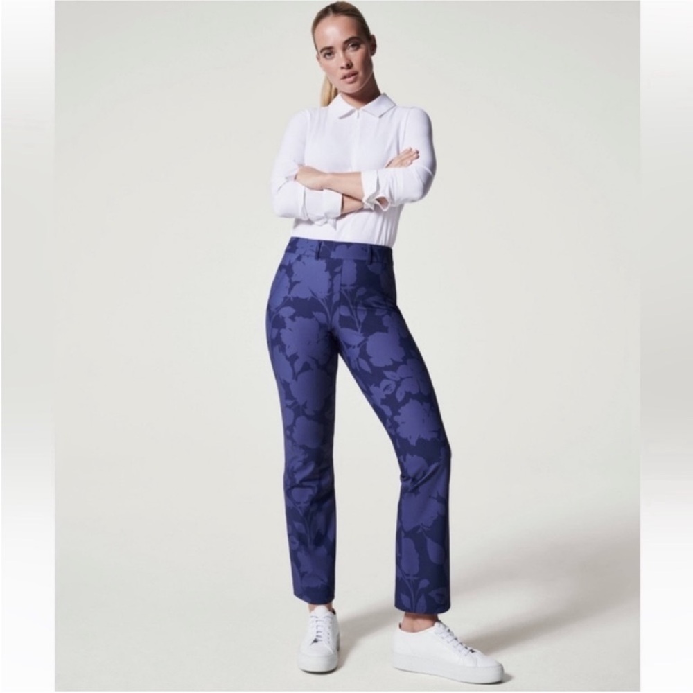 New! Spanx Floret Navy UPF 50+ Sunshine Kick Flare Pants Size Medium Petite